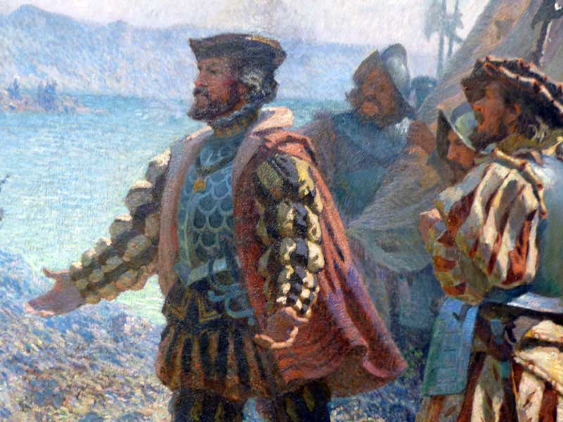 MNBAQ : Jacques Cartier rencontre les
Indiens à Stadacone, en 1535, par Marc-Aurèle
de-Foy-Suzor-Côté (1907) détail